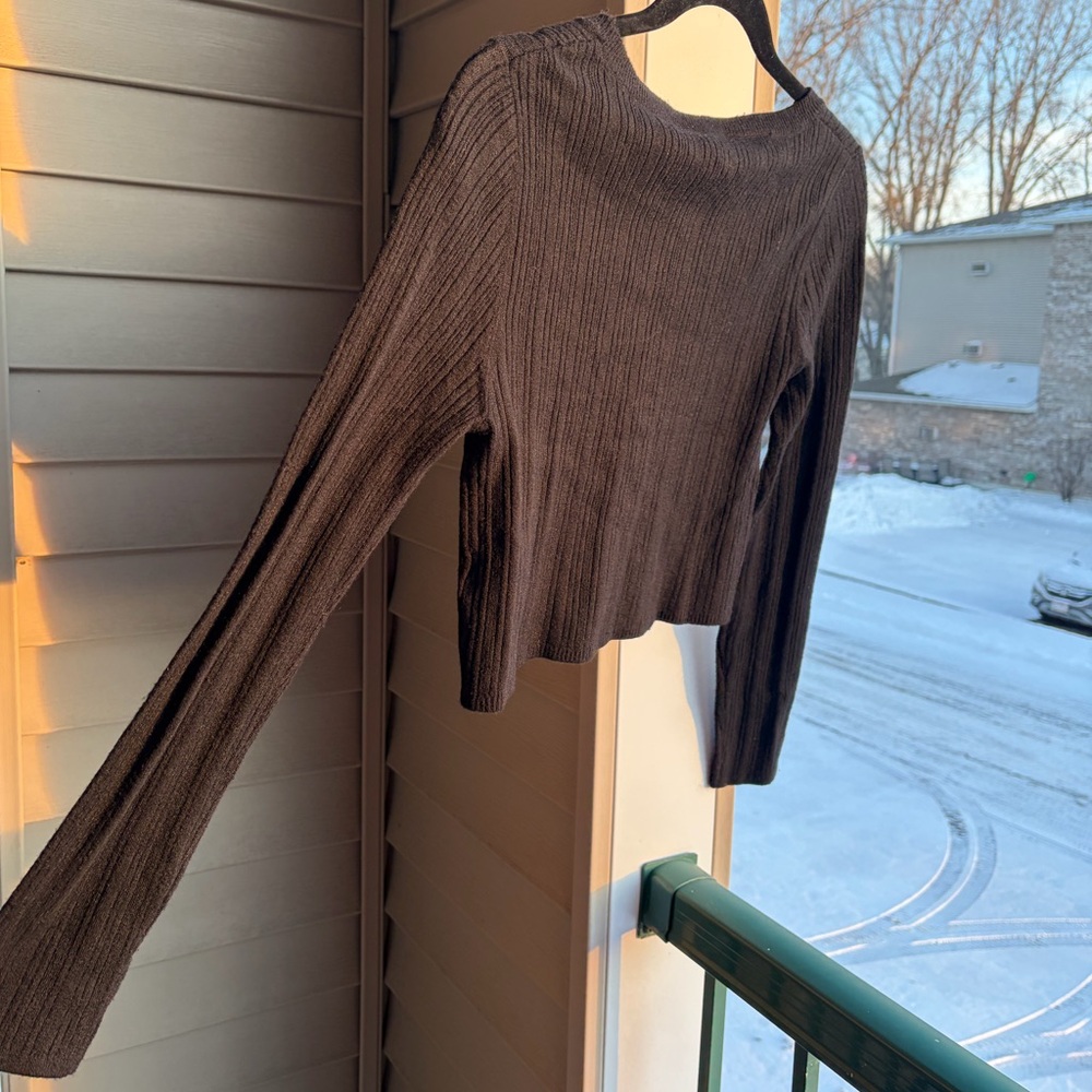 🆕House of Harlow 1960 Black Ribbed Wool Cashmere Cropped Knit Sweater Top Medium - Picture 6 of 16